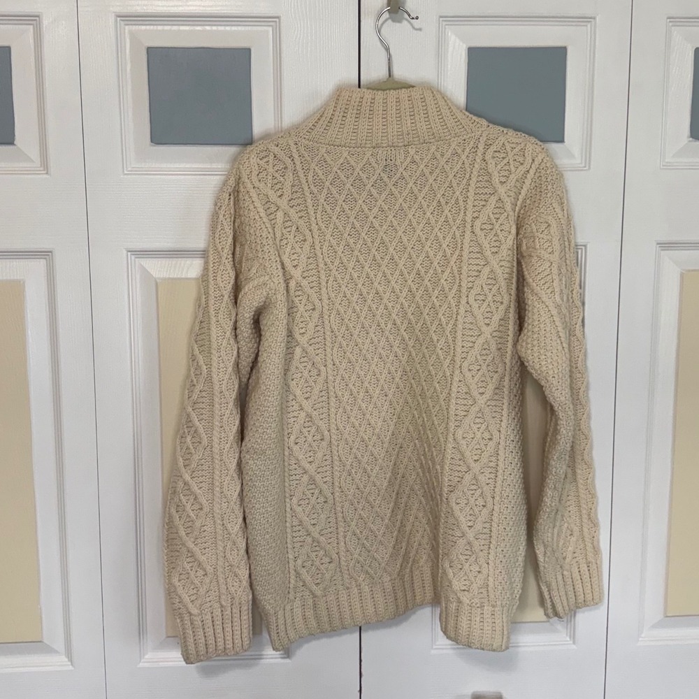 Aran Woollen Mills Merino Wool Cable Knit Button Mock Neck Sweater Cream Mens M - Picture 4 of 7